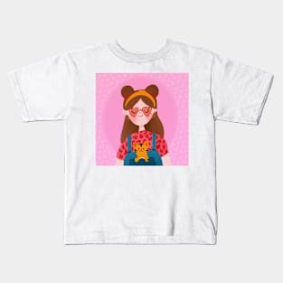 Cat Lady Cute Illustration Kids T-Shirt